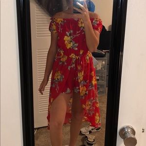 Red Flowery Romper w/ flowy skirt